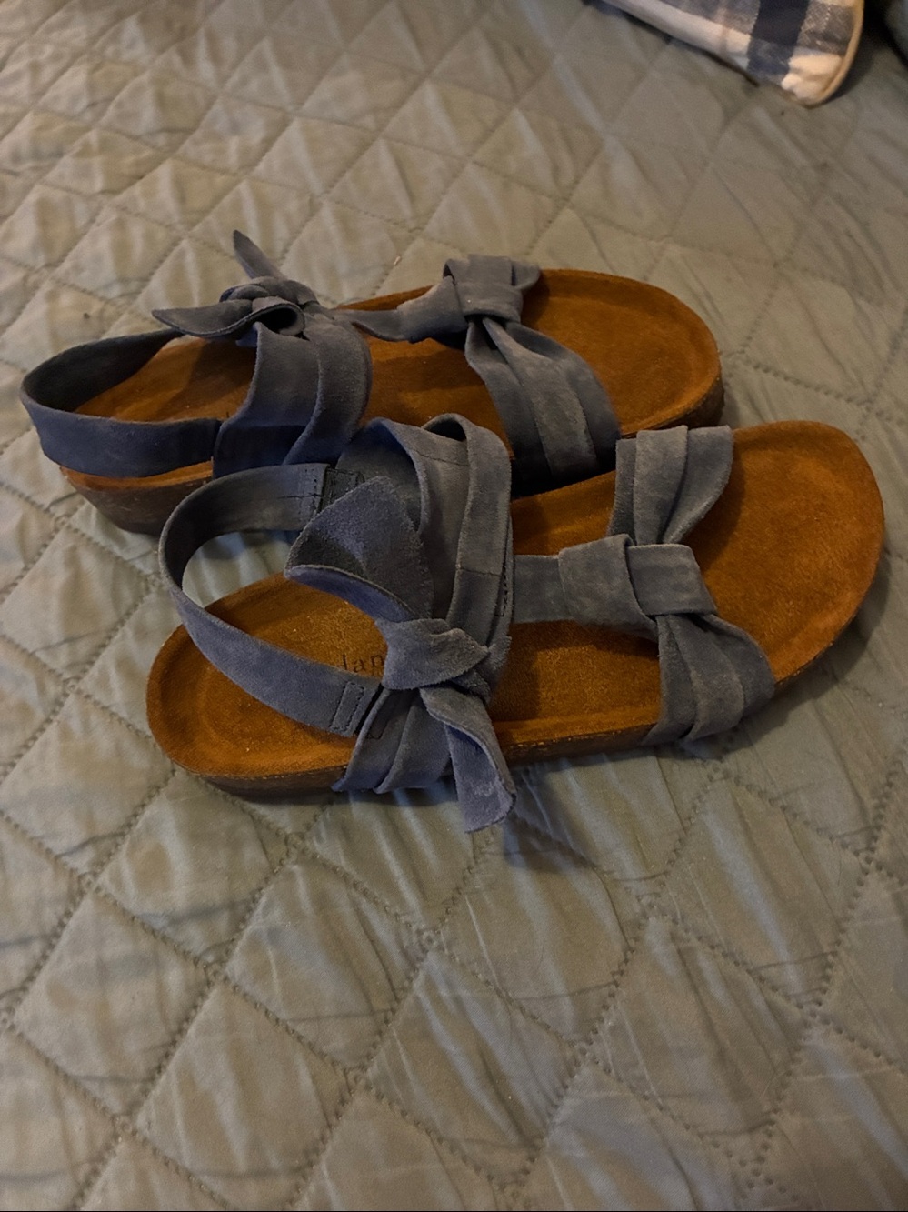 NWOT Sundance Blue Suede Bow Cork-Style Footbed Sandals